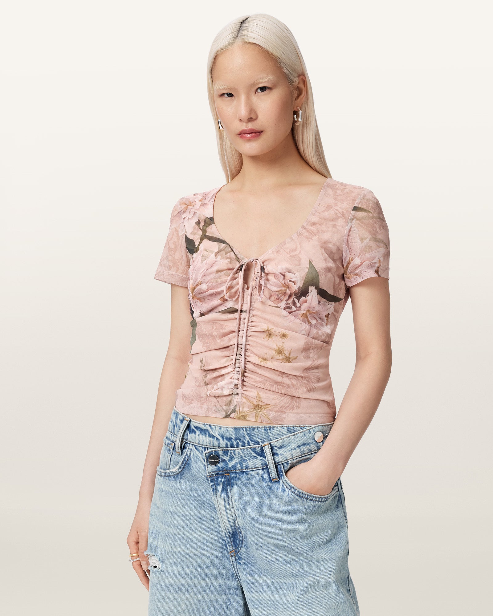 CRYSTAL PINK Color Gabby Mesh Top from AllSaints
