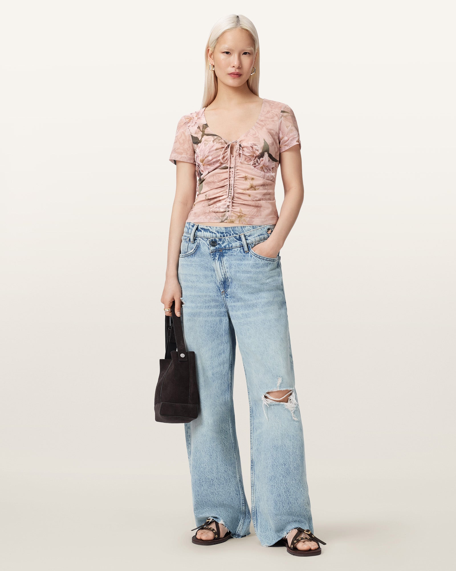CRYSTAL PINK Color Gabby Mesh Top from AllSaints