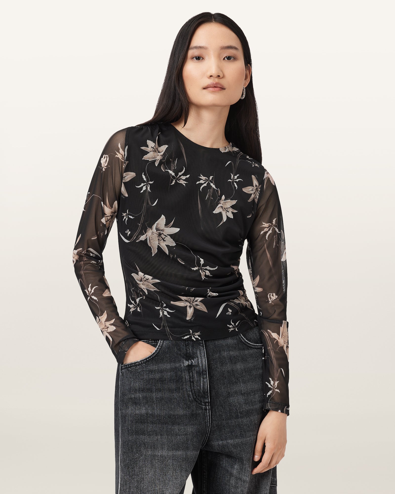 PETRA SEPIA BROWN Color Caia Mesh Top from AllSaints