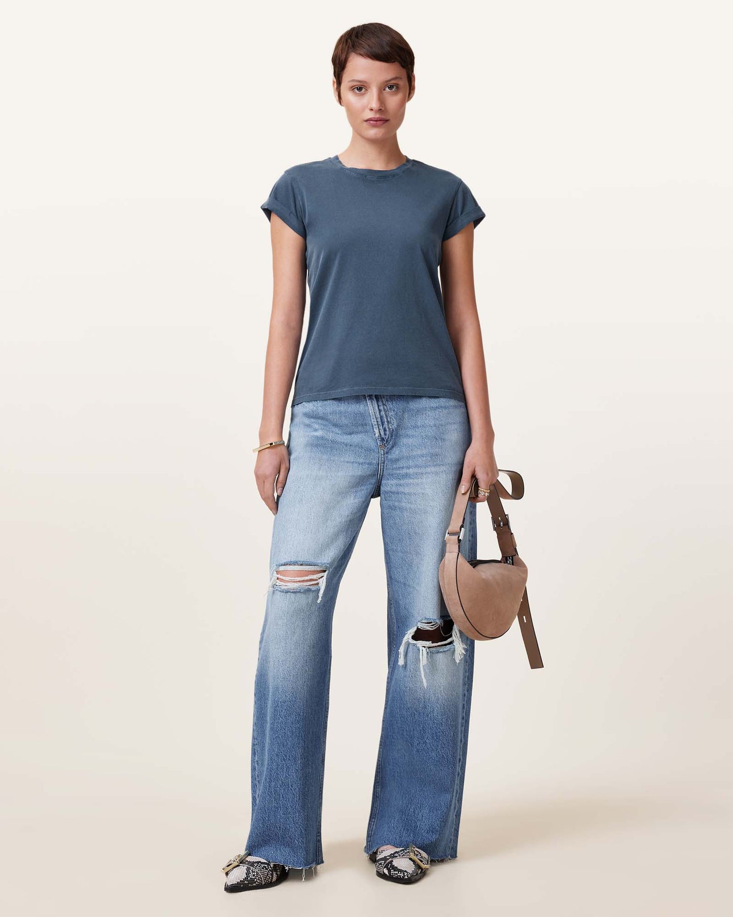 OYSTER BLUE Color Anna Tee from AllSaints