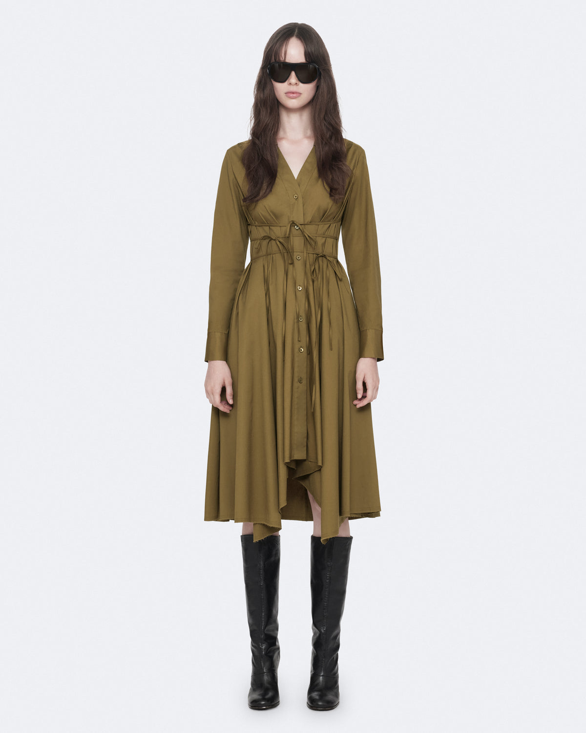 Olive Khaki Green Color Marley Dress from AllSaints