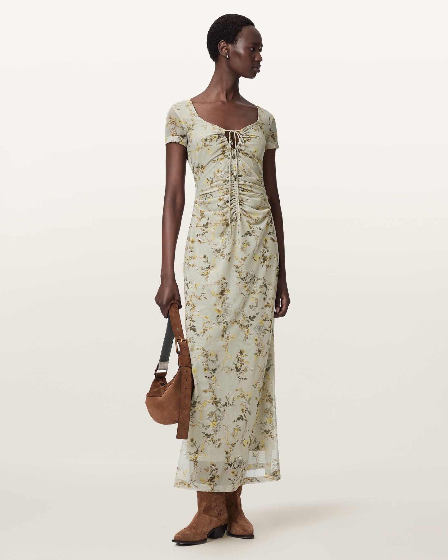 CARMEL STEM GREEN Color Gabby Mesh Dress from AllSaints