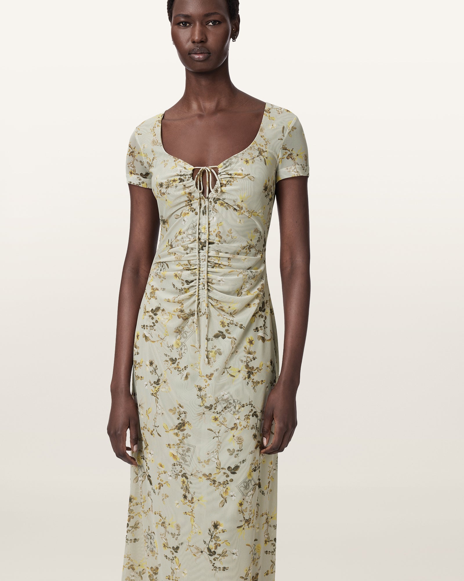 CARMEL STEM GREEN Color Gabby Mesh Dress from AllSaints