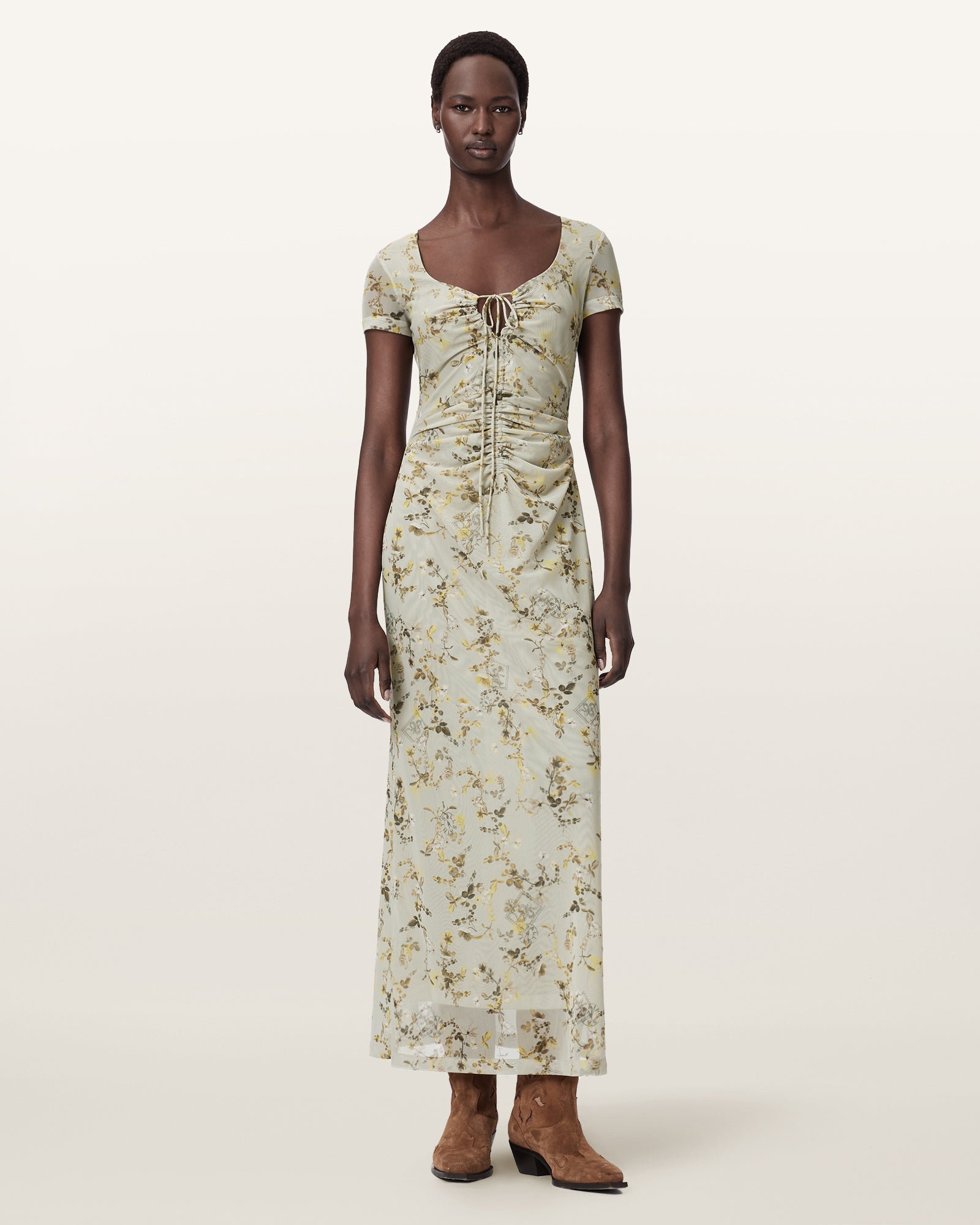CARMEL STEM GREEN Color Gabby Mesh Dress from AllSaints