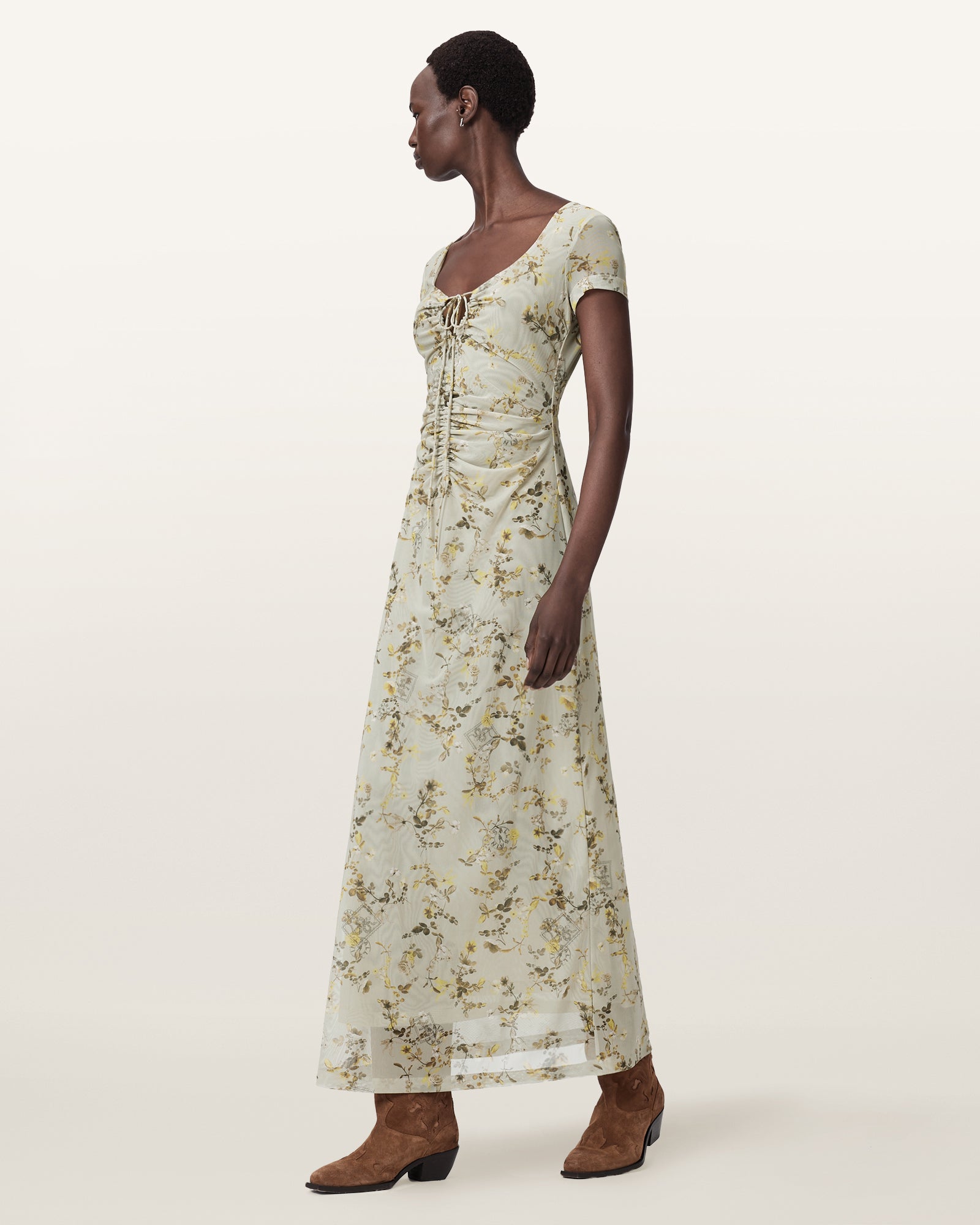 CARMEL STEM GREEN Color Gabby Mesh Dress from AllSaints