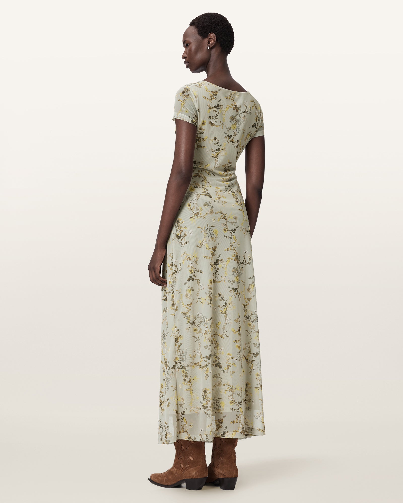 CARMEL STEM GREEN Color Gabby Mesh Dress from AllSaints