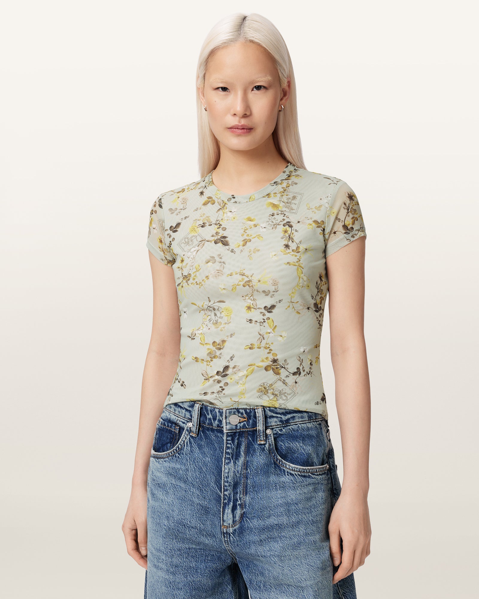 CARMEL STEM GREEN Color Ellie Mesh Tee from AllSaints