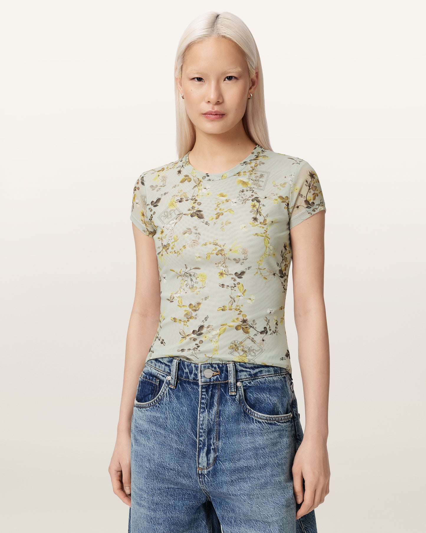 CARMEL STEM GREEN Color Ellie Mesh Tee from AllSaints
