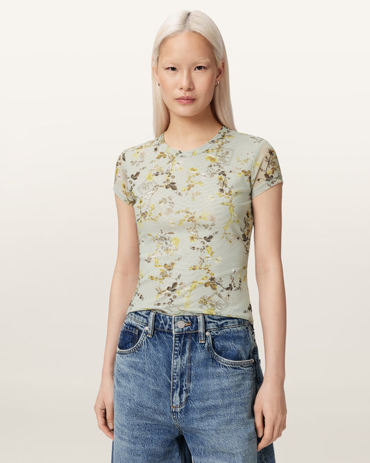 CARMEL STEM GREEN Color Ellie Mesh Tee from AllSaints