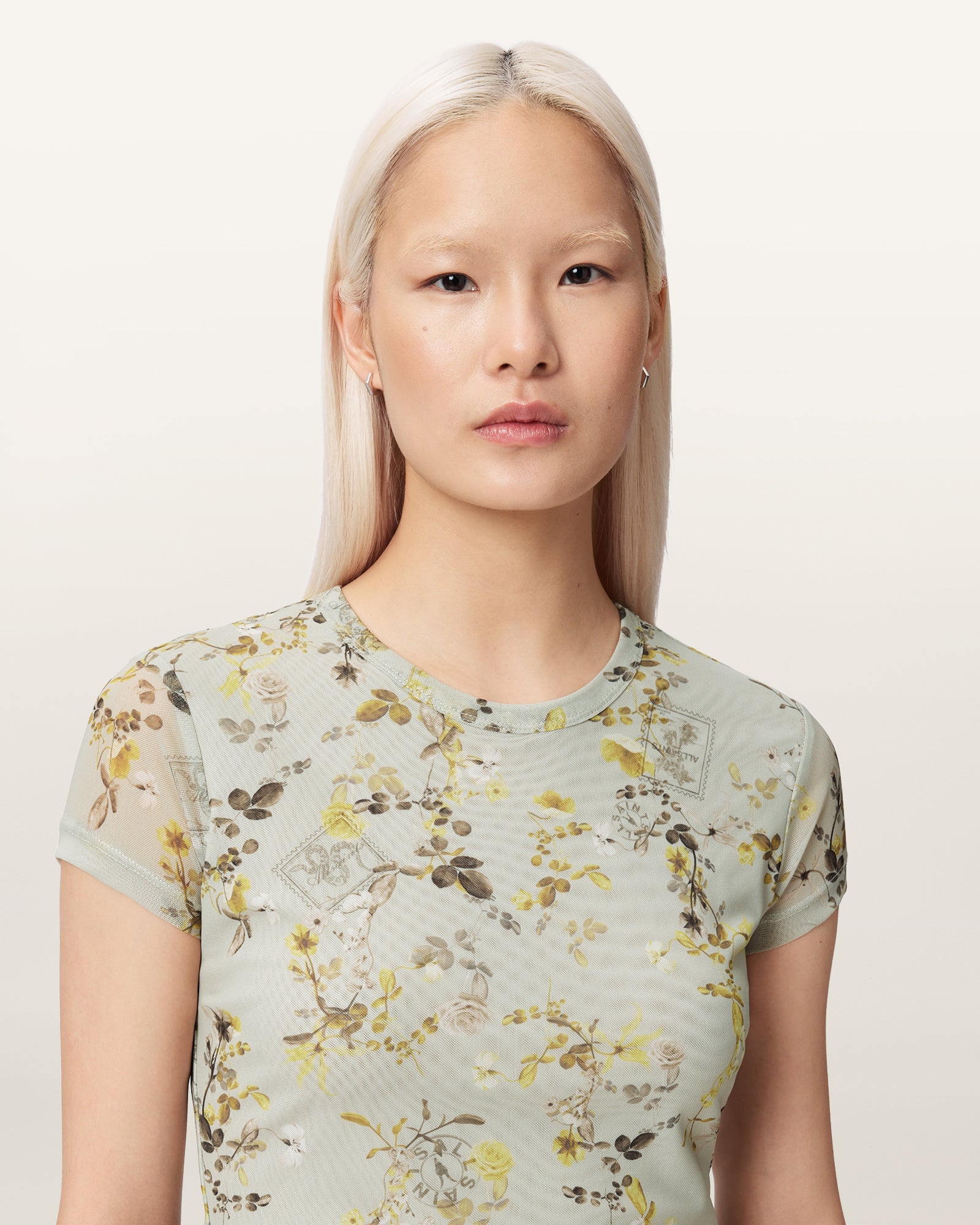 CARMEL STEM GREEN Color Ellie Mesh Tee from AllSaints