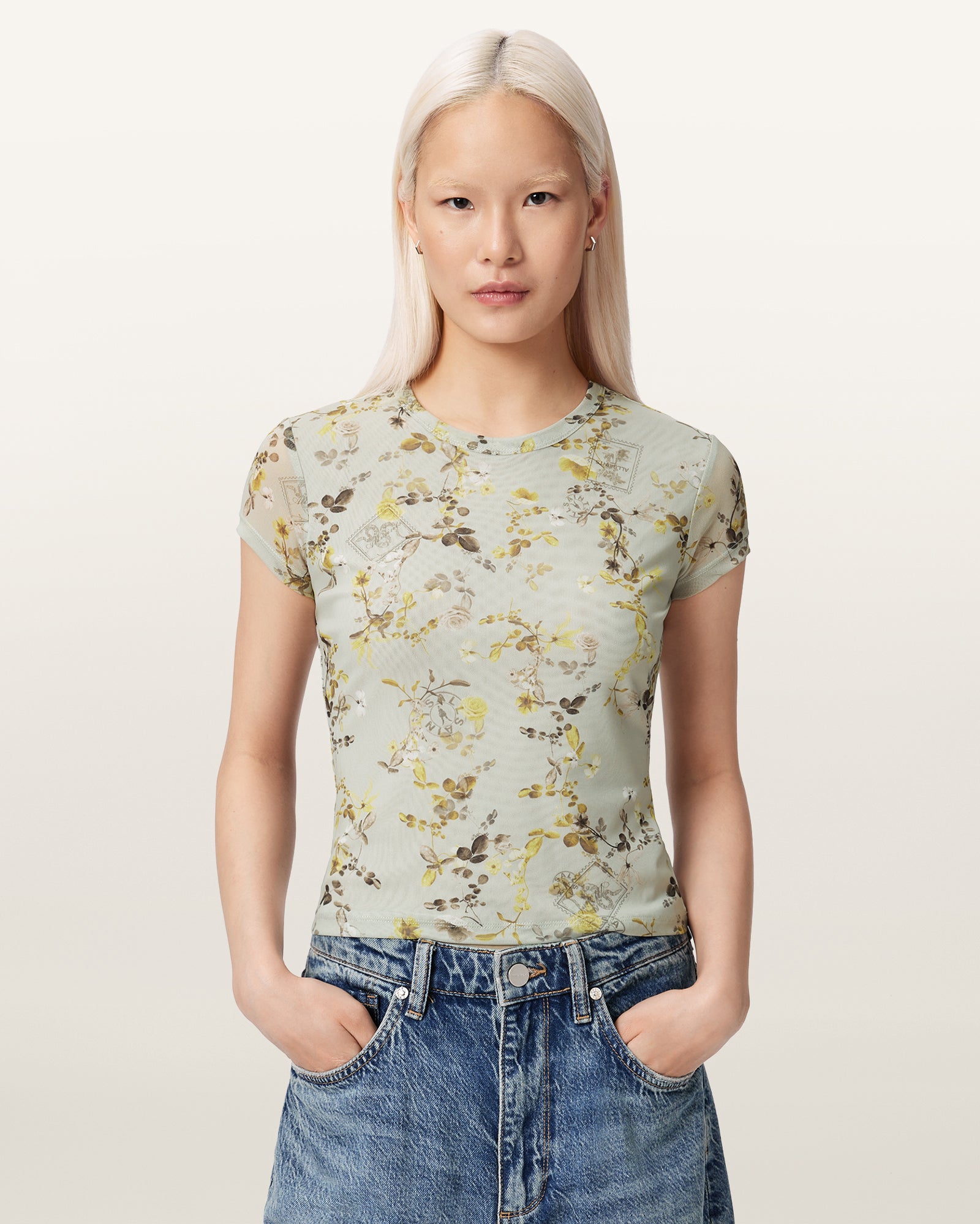 CARMEL STEM GREEN Color Ellie Mesh Tee from AllSaints
