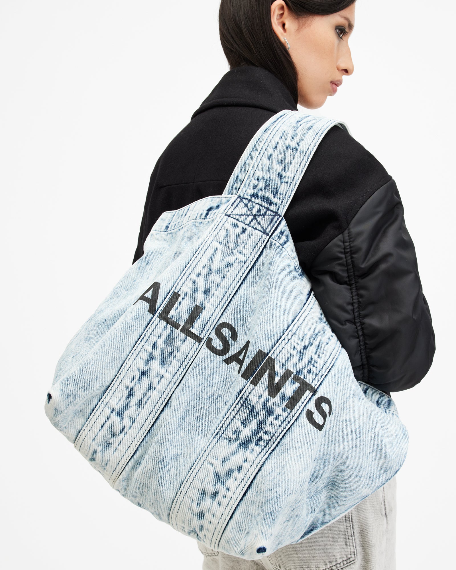 BLEACHED BLUE Color Izzy Denim Tote from AllSaints