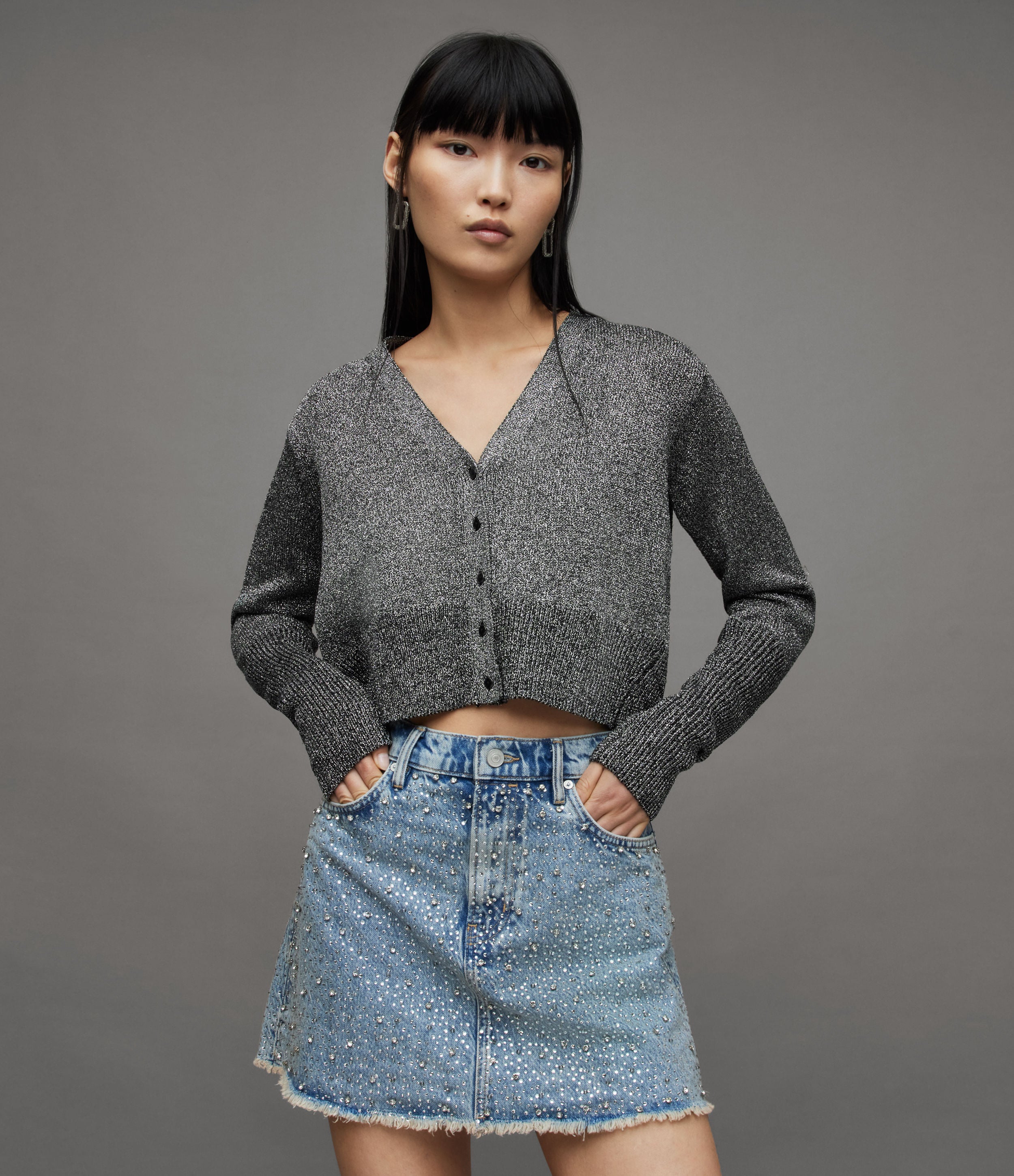 Lyra Glitter Cardigan - AllSaints Hong Kong